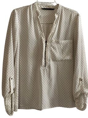 ZARA BASIC Polka Dot Long Sleeve Blouse White/Black Size M
